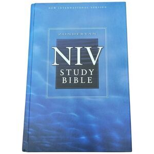 Zondervan NIV Study Bible Hardcover with Purple Zipper top handle Cover Preowned
